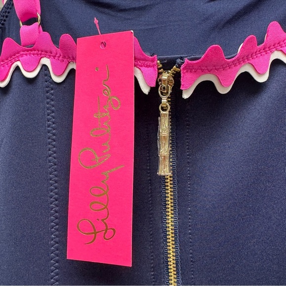 LILLY PULITZER SHELLBEE True Navy Blue Pink Ric Rac Scuba Lined Dress - Picture 11 of 16